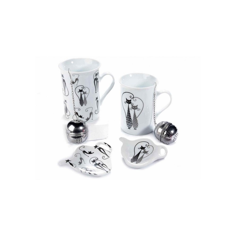 Set 2 tazze mug con piattino linea Chat Noirin porcellana con filtro  tisane in metallo
